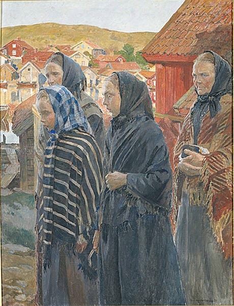 Carl Wilhelmsons målning ”Fiskarkvinnor på väg från kyrkan” (foto: Nationalmuseum CC BY-SA)