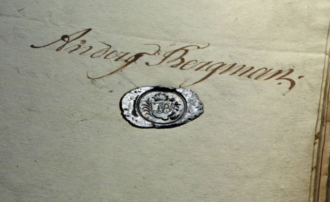 Anders Bergmans namnteckning och sigill på hans ansökan om konkurs den 9 november 1767.