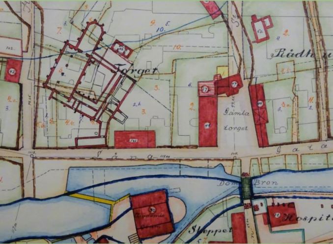 Detalj av historisk stadsplan över Uppsala. Foto: Sten Nyman.