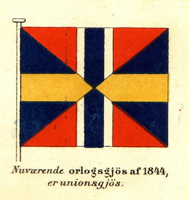 En kvadratisk flagga med de svenska och norska korsen och färgerna