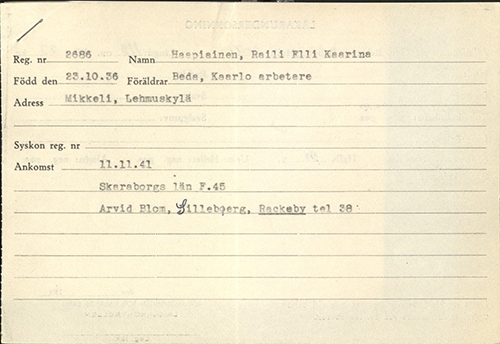 Ett registerkort med Railis namn och adress