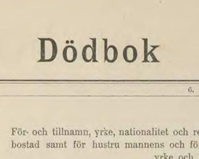En del av ett gammalt dokument med texten 'Dödbok'