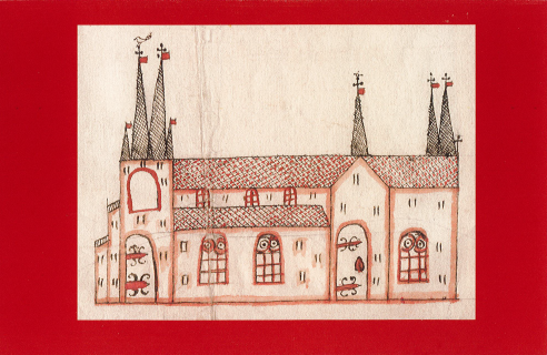 Riksarkivets julkort 2016 Skara domkyrka av lantmätare Felterus 1653