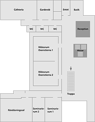 Karta över publika ytor på Riksarkivet Marieberg plan 9 - liten