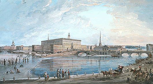 Stockholm med slottet i bakgrunden, målning av Elias Martin