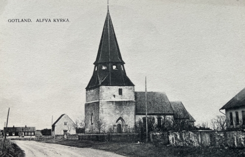 Alva kyrka vid sekelskiftet 1900. Okänd fotograf.