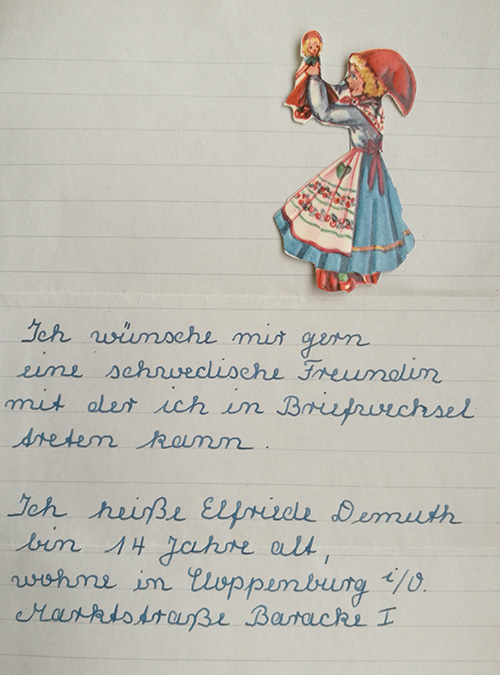 En brevsida på tyska med ett bokmärke