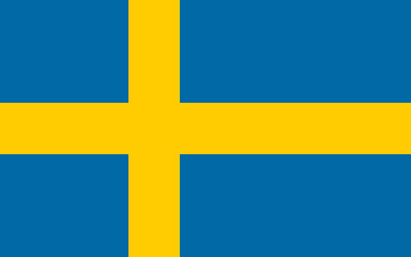 Sveriges flagga, en blå bakgrund med ett gult kors som sträcker sig över hela flaggan.