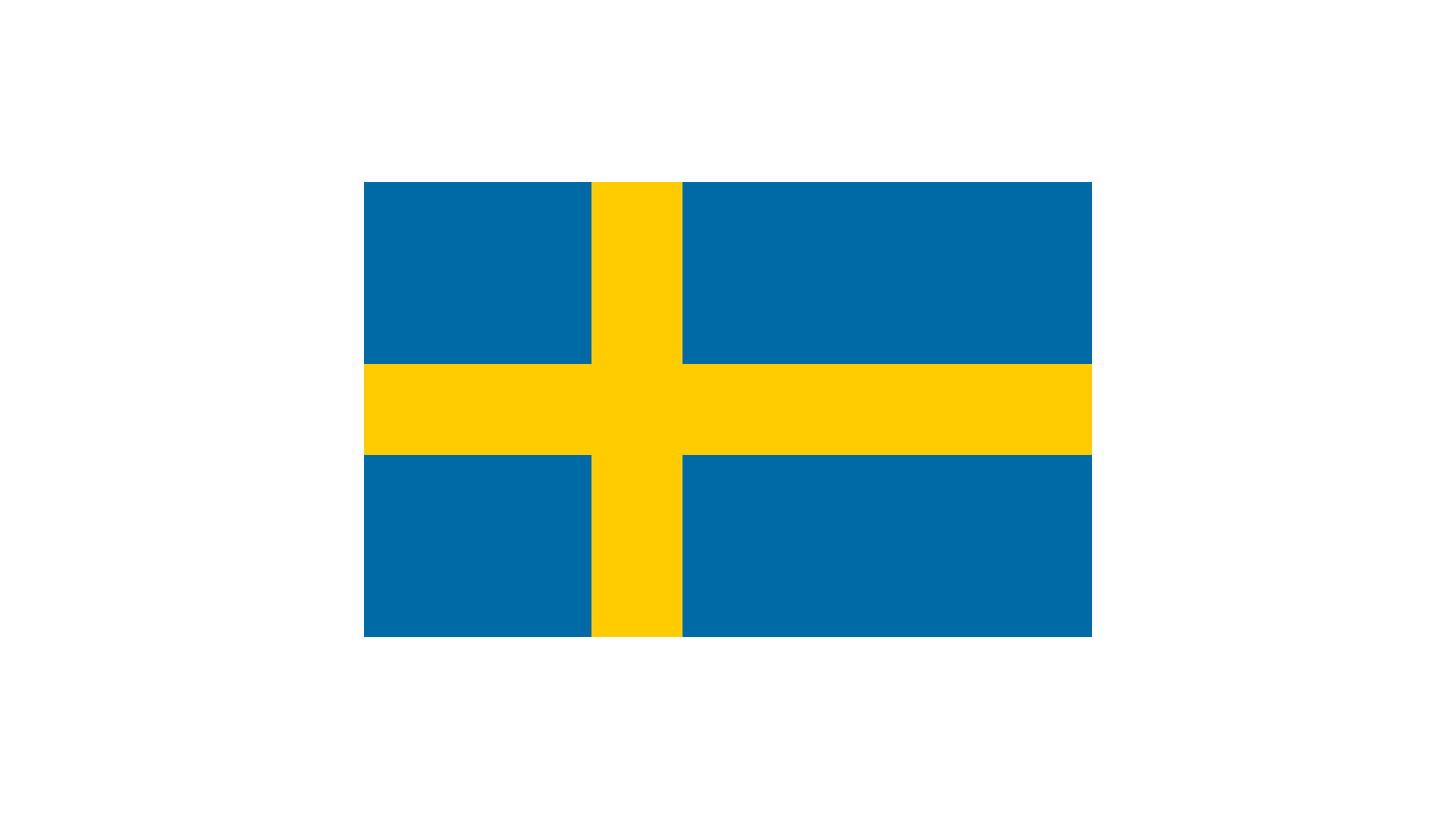 Sveriges flagga, en blå bakgrund med ett gult kors som sträcker sig över hela flaggan.