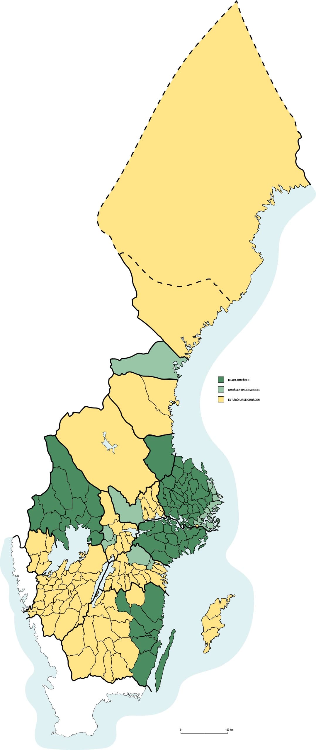 Karta med Status i bokprojektet Det medeltida Sverige