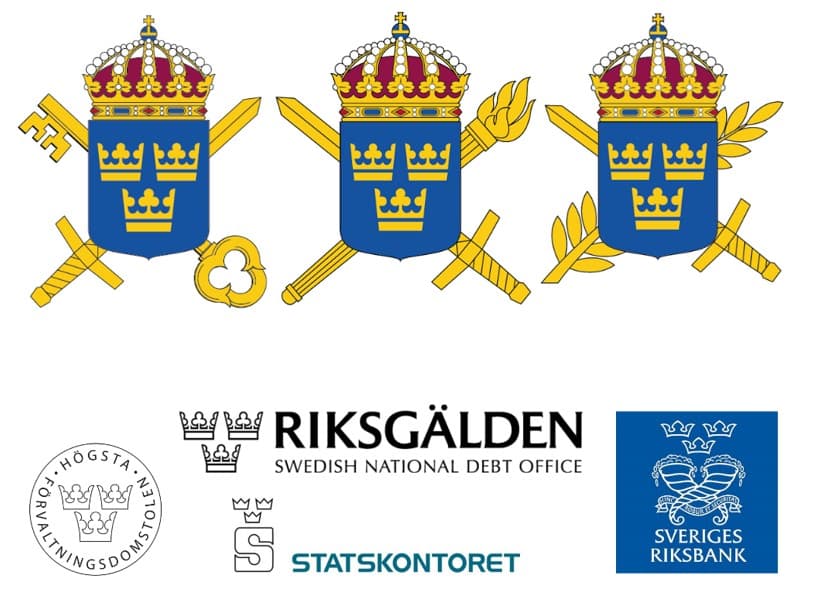 Samling svenska myndighetsvapen och logotyper.