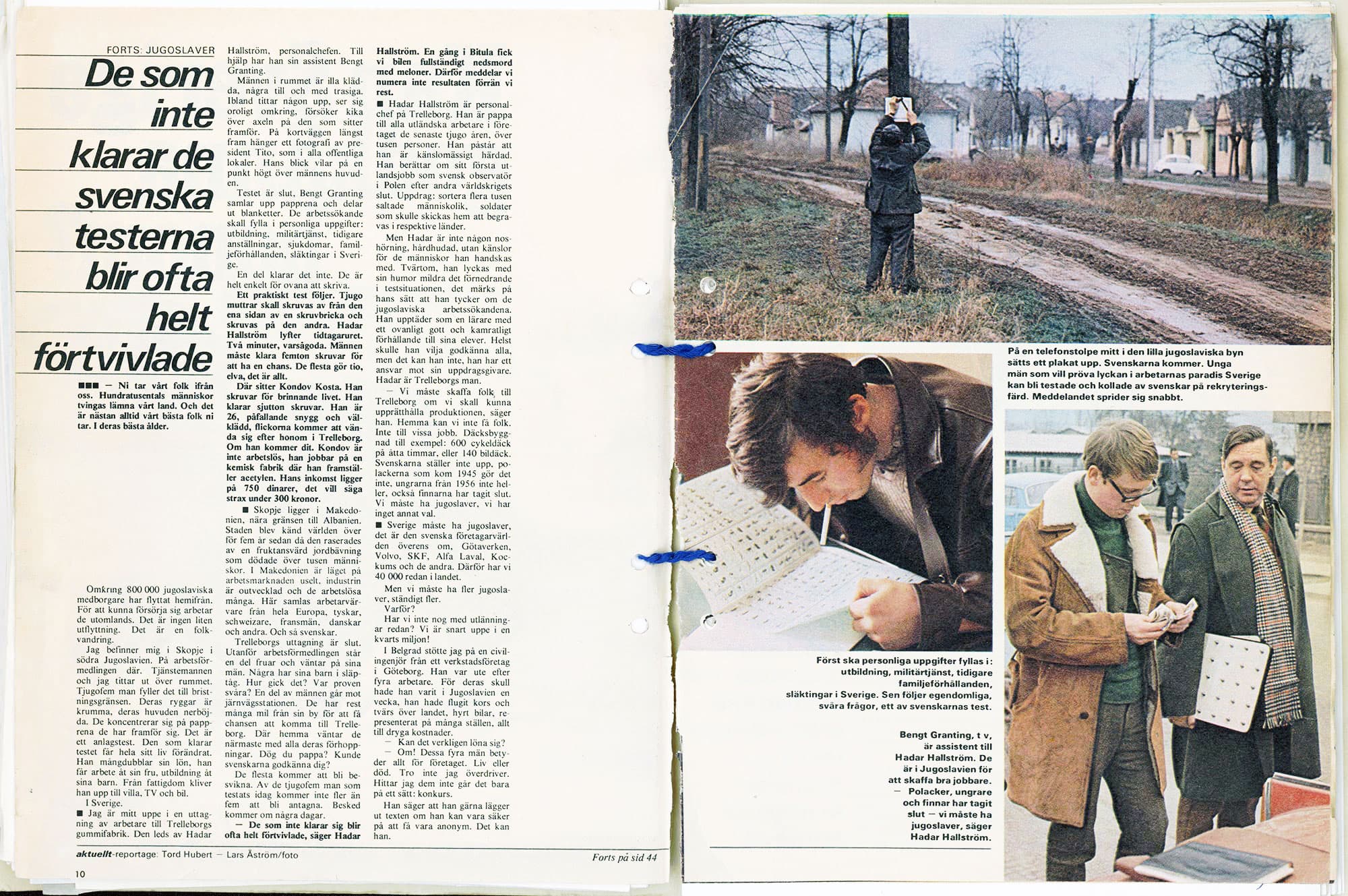 Artikel om språkprov för invandrare med bilder av testdeltagare och vardagliga miljöer.