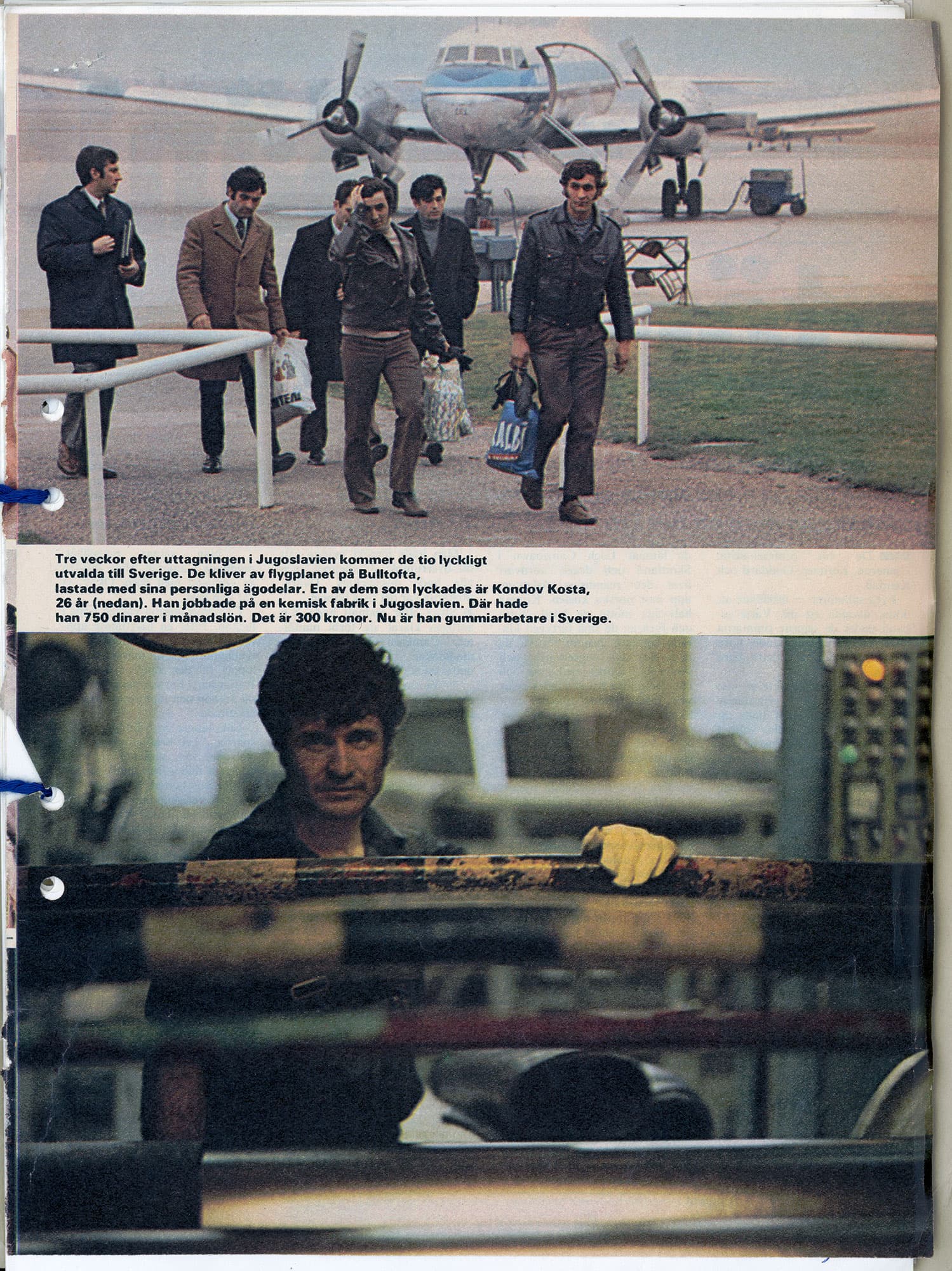 Gästarbetare anländer med flyg till Sverige.