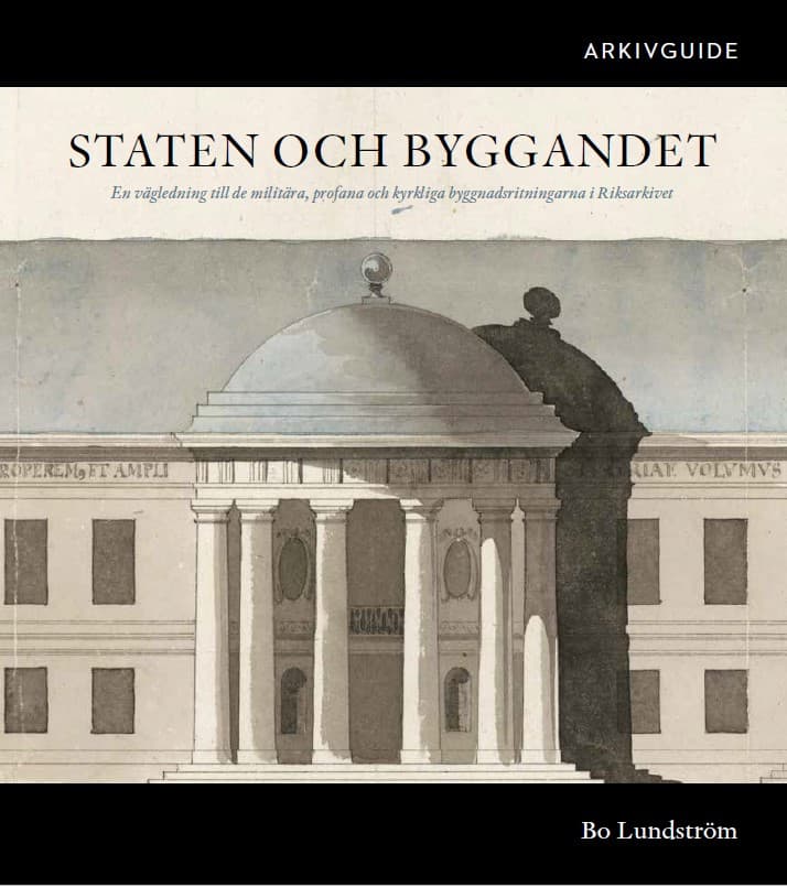 Bokomslag med titeln Staten och byggander, med en illustration av ritning av ett hus