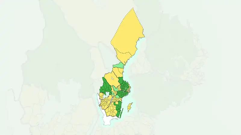En färgkodad illustrerad karta med olika gröna och gula områden som markerar regionala indelningar. Den norra delen är avgränsad med streckad linje och gul ton. Ingen text syns.