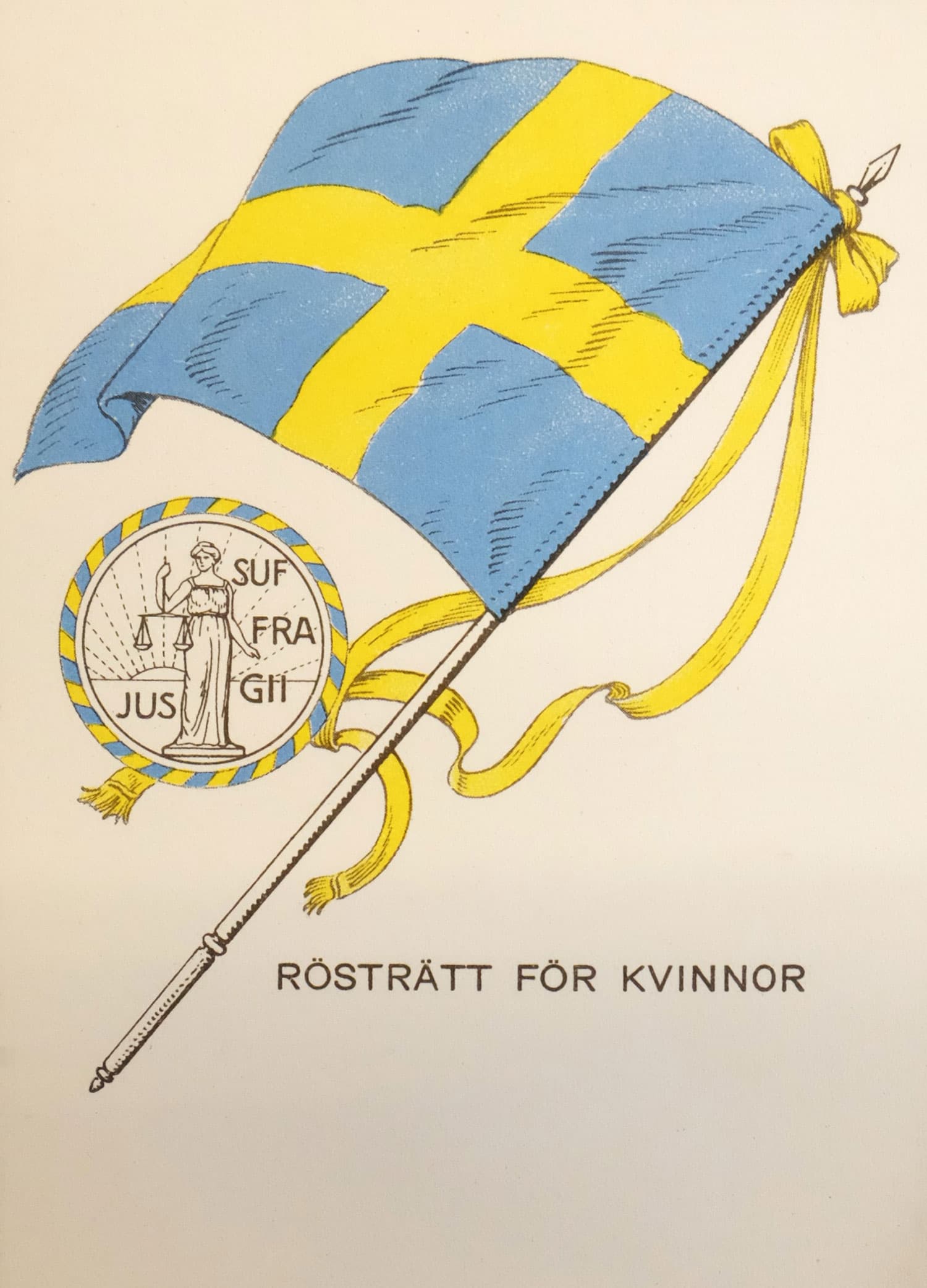 Affisch med svenska flaggan och texten "Rösträtt för kvinnor".