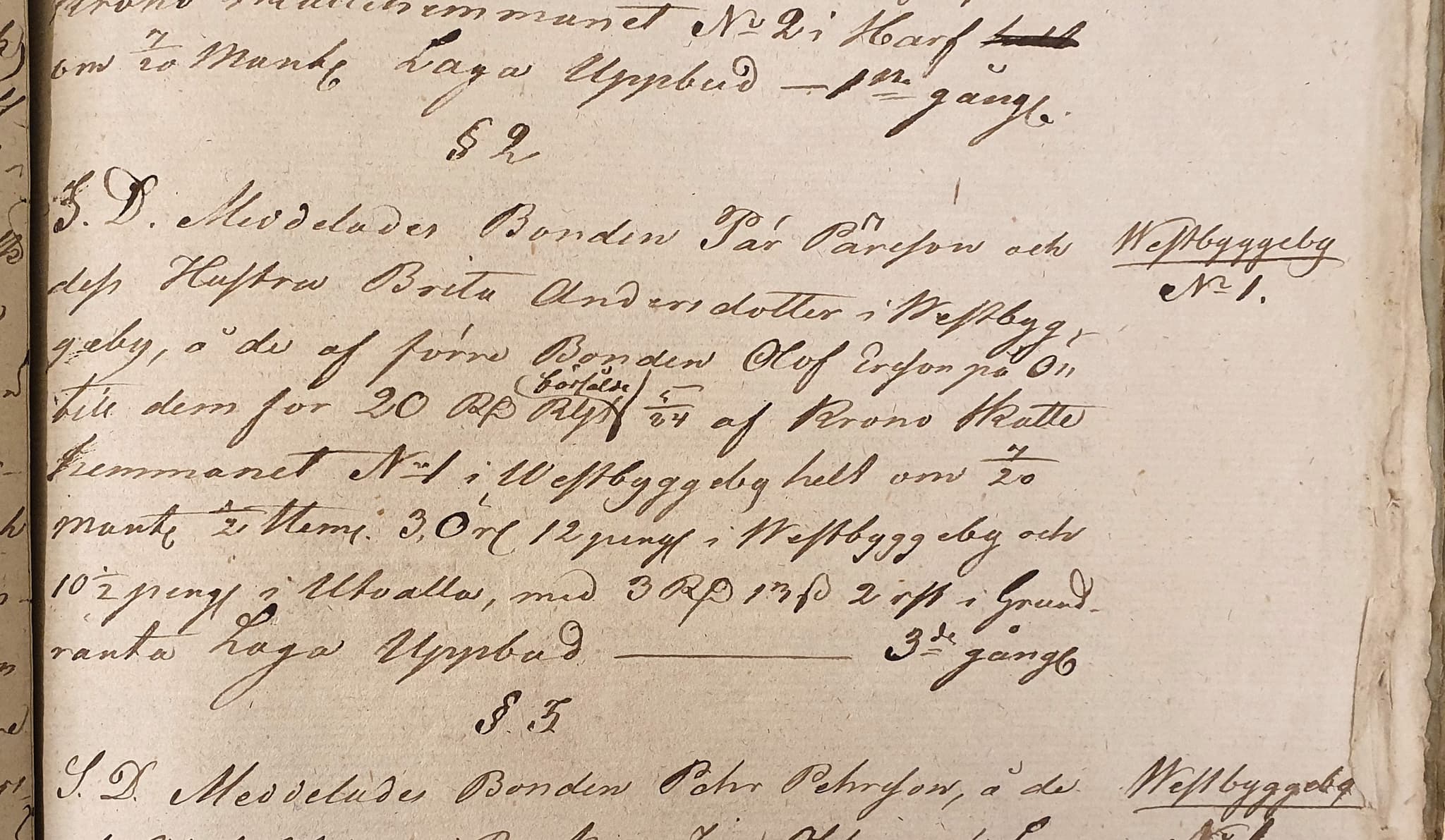 Detalj ur äldre handskrivet lagfartsprotokoll.